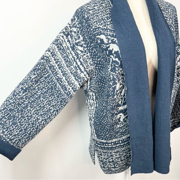 Pure Jill J. Jill Artisanal Jacquard Open Front Cardigan Blue/White Small - Picture 3 of 9